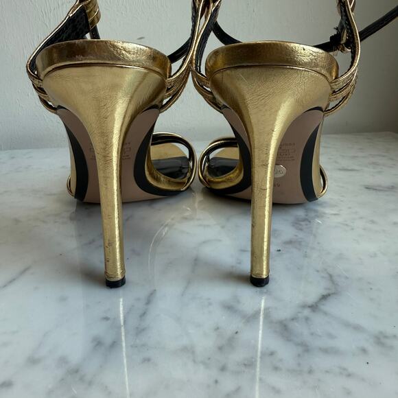 Zara Metallic Gold Strappy Heels Glam Night Out Size 39 4.5" Heel - Picture 8 of 14